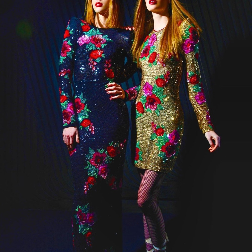 SWEELO Vintage 1980s Sequin Floral Embellish Dress